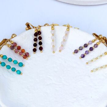 Precious Stone Drop Earrings On Hoops, 3 of 10