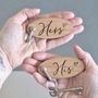 Personalised His And Hers Wooden Keyrings, thumbnail 1 of 4