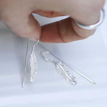 Sterling Silver Feather Drop Earrings, 4 of 8