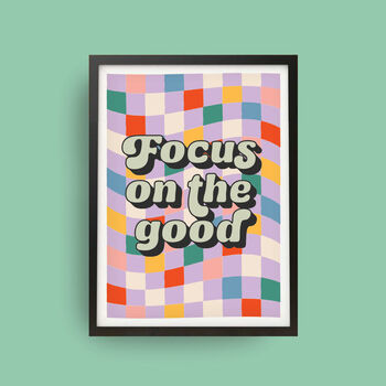 'Focus On The Good' Retro Check Quote Print, 2 of 2