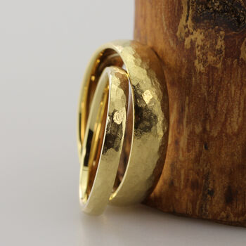 18ct Gold Hammered Court Matching Wedding Ring Set, 4 of 4