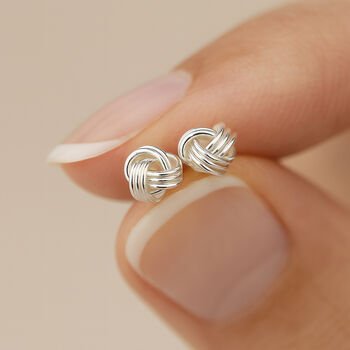 Sterling Silver Love Knot Micro Stud Earrings, 2 of 7