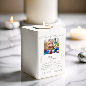 Personalised Memorial Photo Tea Light Holder – Wooden White, 3 of 5