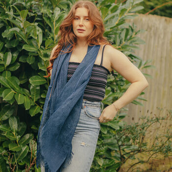 Navy Blue 100% Linen Summer Pashmina Scarf, 2 of 2