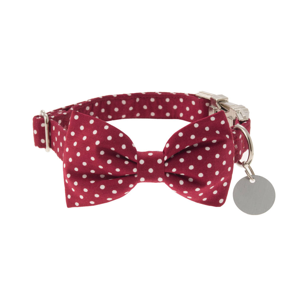 Cranberry Polka Dot Bow Tie Dog Collar By Dober & Dasch