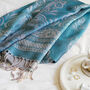 Turquoise Vintage Lace And Paisley Tassel Pashmina, thumbnail 1 of 5