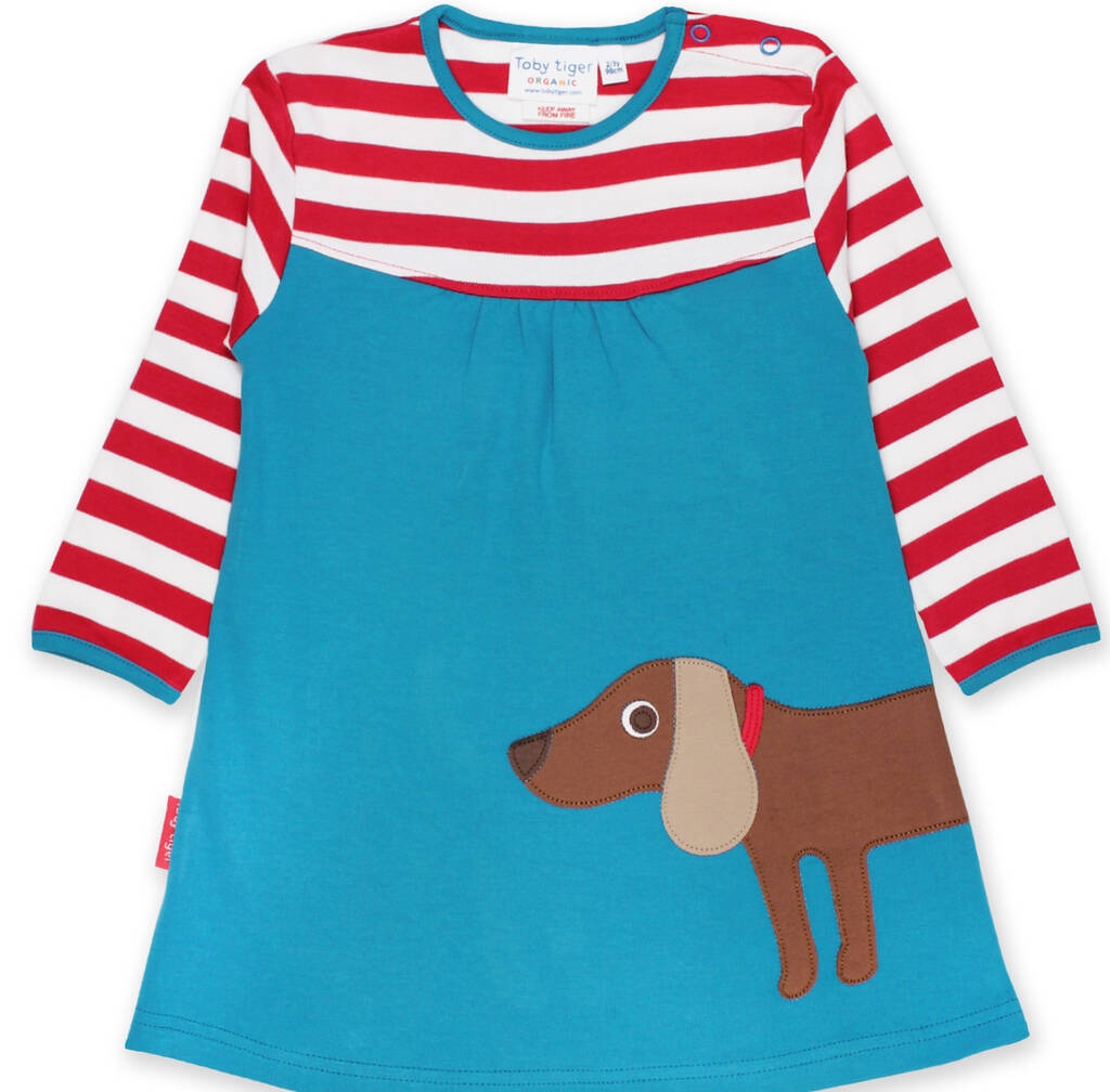 Organic Sausage Dog Applique Ls Dress By Toby Tiger
