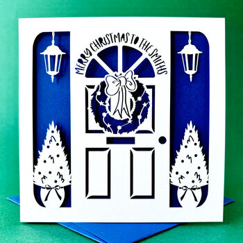 Personalised Front Door Papercut Christmas Card, 3 of 6