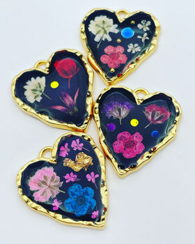 Heart Necklace With Flowers In Black Lacquer, 3 of 9
