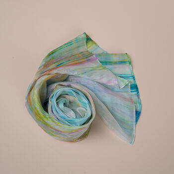 100% Mulberry Silk Scarf – Light Green And Rainbow In Gift Box, 7 of 8
