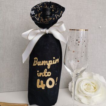Personalised Bottle Bag, Gold Shimmer Navy Wine Gift, 10 of 10