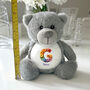 Personalised Flower Alphabet Grey New Baby Teddy Bear, thumbnail 4 of 6