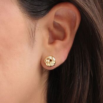 9ct Yellow Gold Knot Stud Earrings, 2 of 3