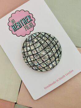 Large Disco Ball Glitter Resin Hair Clip / Retro Party Barrette / Oversized Silver Mirror Resin Slide / New Year's Eve Styling Accessory, 6 of 7
