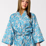 Blue Bird And Flower Print Cotton Dressing Gown Kimono, thumbnail 5 of 8