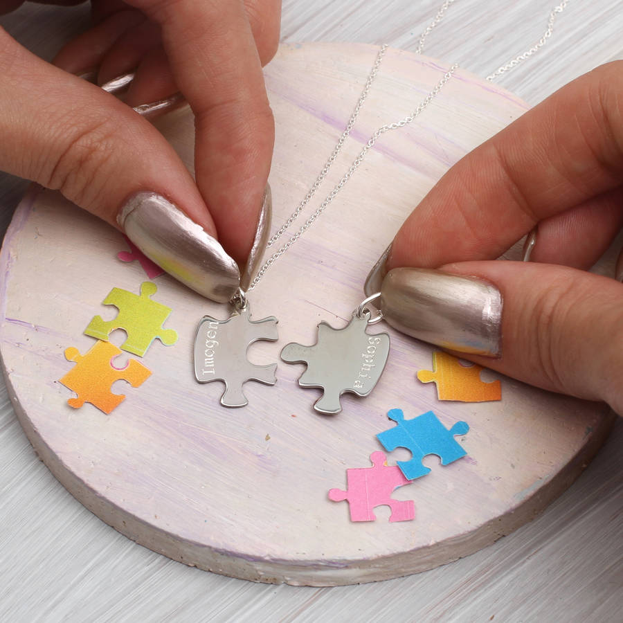 personalised jigsaw piece set of two necklaces by hurleyburley junior ...