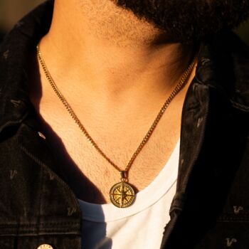 Mens Compass Necklace Steel Pendant With Chain, 9 of 12
