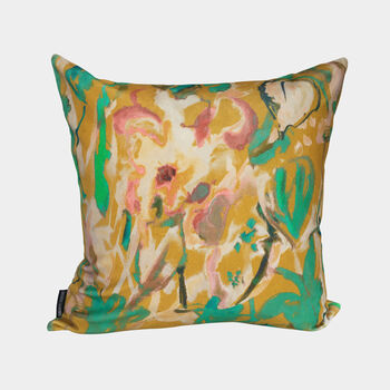 Abstract Floral Velvet Cushion, Yellow, 3 of 4