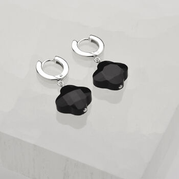 Clover Hoop Earrings Black Agate, 2 of 7