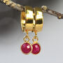 Real Ruby Huggie Earrings In Gold Or Silver, thumbnail 4 of 12