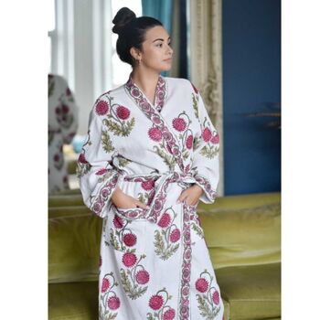 Pink Dahlia Waffle Cotton Dressing Gown, 2 of 4