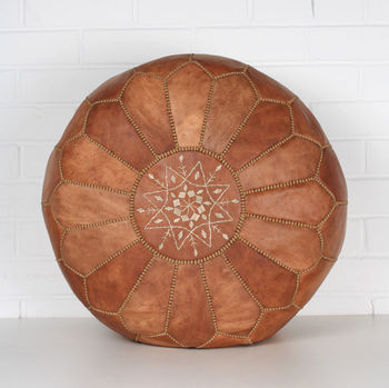 Moroccan Leather Pouffe, 2 of 3