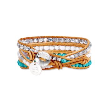 Baku Leather Wrap Bracelet With Crystals And Turquoise, 4 of 5