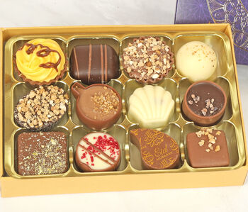 Eid Mubarak Purple And Gold 12 Chocolate Gift Box, 2 of 4