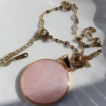 Rose Quartz Round Pendant Necklace, 4 of 7
