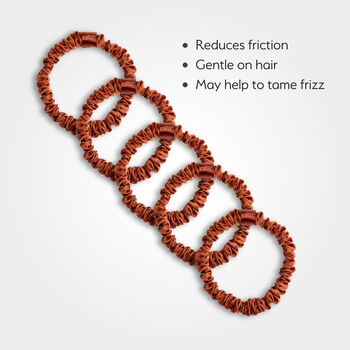 Silver Ion Infused Skinny Satin Scrunchies Auburn Double Pack, 3 of 5