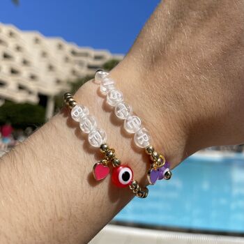 Personalised Heart Dangle Pendant And Evil Eye Bracelet, 2 of 4
