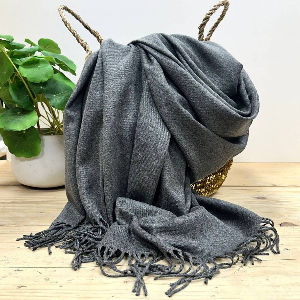 Super Soft Plain Pashmina Style Scarf In Granite Grey, 1 of 3