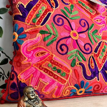 Hand Embroidered Elephant Cushion Cover, 3 of 10