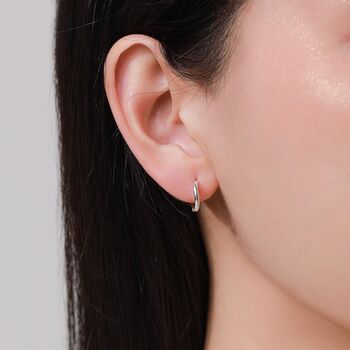 Sterling Silver Irregular Shaped Minimalist Huggie Hoop Earrings, 3 of 11