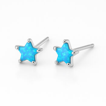 Sterling Silver Blue Opal Star Stud Earrings – 7mm, 3 of 9