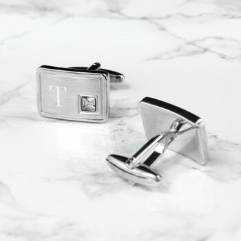 Personalised Silver Plated Cufflinks With Crystal, 4 of 7