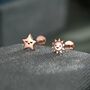 Sterling Silver Sun And Star 16 G Flat Back Labret Earrings, thumbnail 2 of 12