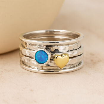 Personalised Sterling Silver Blue Opal Heart Spinner Ring, 3 of 9