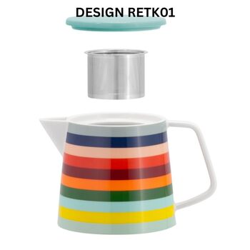 Porcelain Striped Tea Pot With Filter And Matching Mugs, 2 of 8