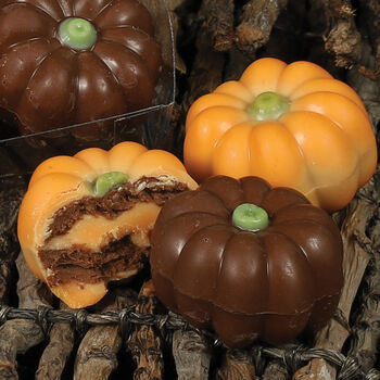 Chocolate Pumpkin Stick Praline And Caramel Chocolates In A Clear Stick, 2 of 3