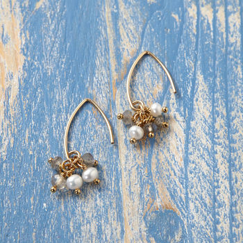 Labradorite And Pearl Gold Fill Cluster Earrings, 4 of 6