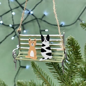 Personalised Christmas Cats On A Park Bench Bauble, 2 of 3