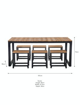 Black Steel And Teak Garden Table And Bench Set, 3 of 5
