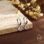 Sterling Silver October Birthstone Tourmaline Pink Crystal Drop Hoop Earrings, thumbnail 2 of 11