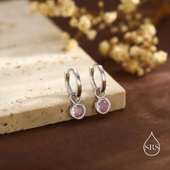 Sterling Silver October Birthstone Tourmaline Pink Crystal Drop Hoop Earrings, 2 of 11