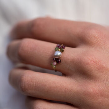 Tourmaline Garnet And Pearls Adjustable Ring, 5 of 9