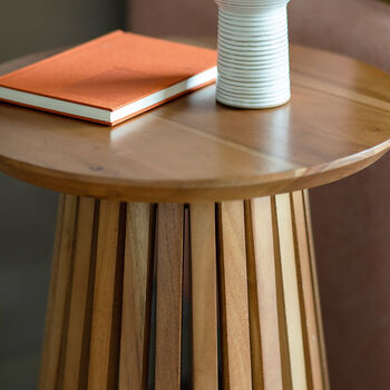 Natural Wooden Slatted Round Side Table, 2 of 2