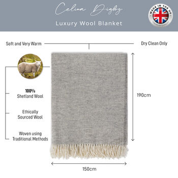 Luxury 100% Shetland Wool Herringbone Blanket Ash Grey, 4 of 4