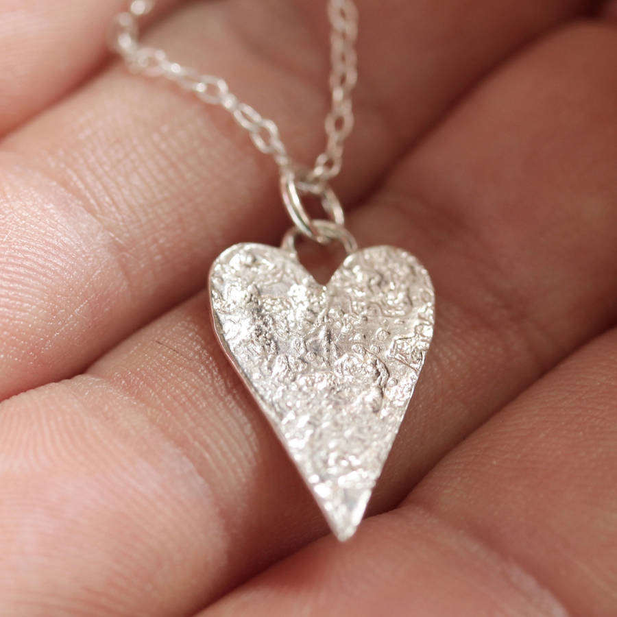 Silver Textured Heart Handmade To Order Necklace, 1 of 9