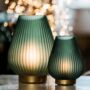 Emerald Green Opaque Glass Fluted Ribbed Battery Lamp, thumbnail 1 of 5